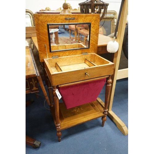 1201 - A 19th century French inlaid walnut work table, width 55cm, depth 37cm, height 71cm