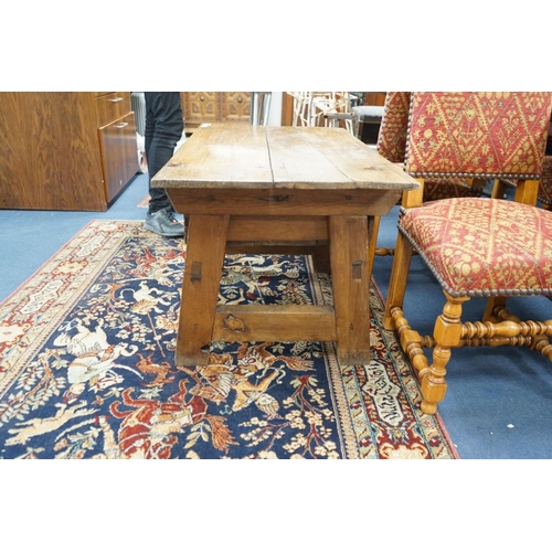 1205 - An 18th century style French Provincial fruitwood two drawer low table, width 95cm, depth 59cm, heig... 