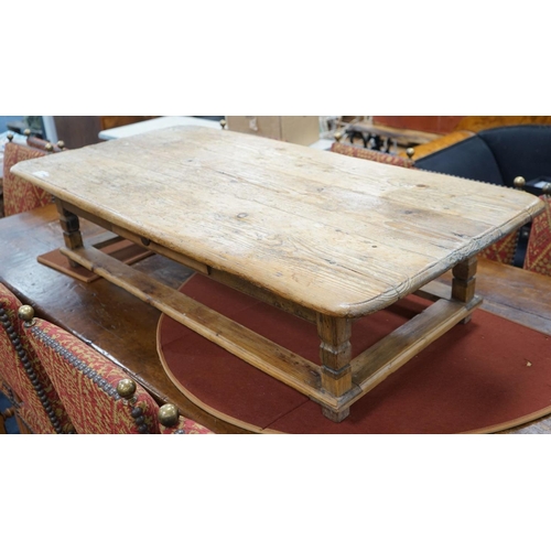 1206 - A 19th century and later rectangular pine coffee table fitted drawer, length 140cm, depth 70cm, heig... 