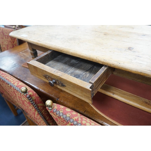 1206 - A 19th century and later rectangular pine coffee table fitted drawer, length 140cm, depth 70cm, heig... 