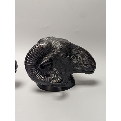 1253 - A pair of cold painted bronze ‘rams head’ wall mounts/coat hooks, 18cm