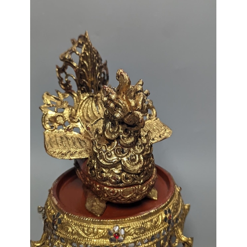 1257 - A Burmese painted gilt decorated metal, wood and composition ‘phoenix’ Betel box, total height 32cm... 