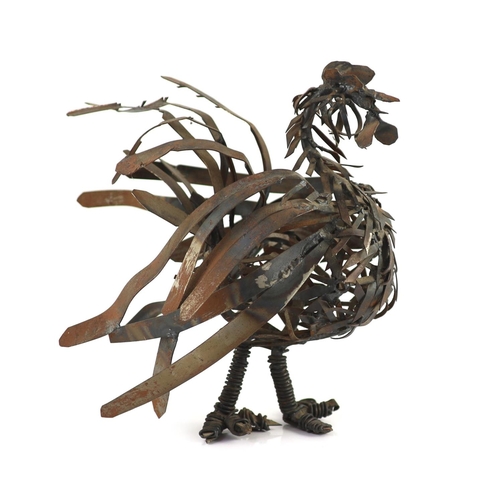 1265 - Sokari Douglas Camp (Nigerian b.1958). A welded metal cockerel,height 29.5cm length 31cm... 