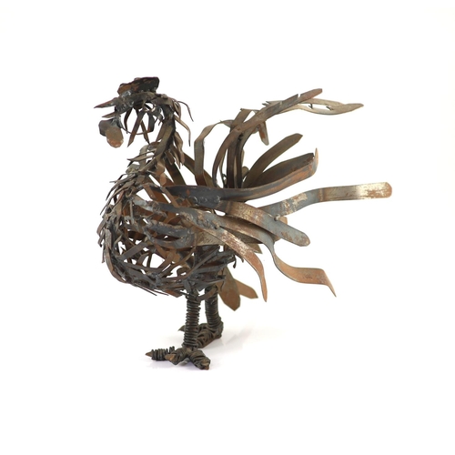 1265 - Sokari Douglas Camp (Nigerian b.1958). A welded metal cockerel,height 29.5cm length 31cm... 