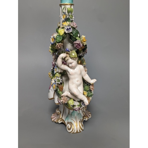 1266 - A German  porcelain floral encrusted vase and cover 35cm, pseudo crossed swords mark