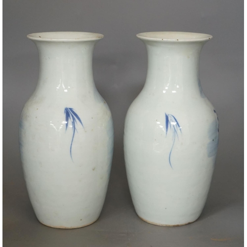 1267 - A pair of 19th century Chinese blue and white three friends of winter vases 22cm