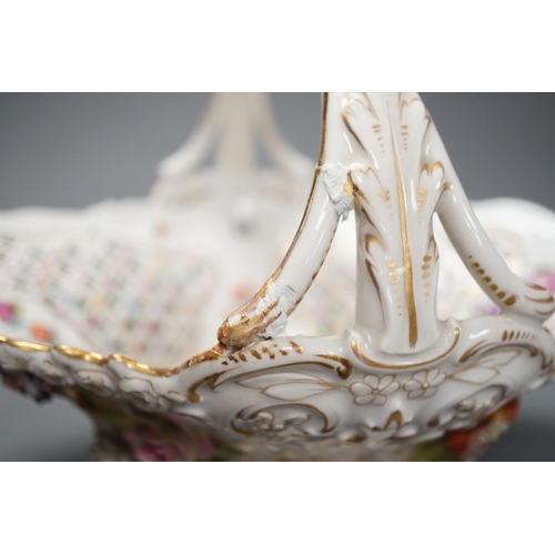 1268 - A Dresden porcelain floral encrusted basket 34cm