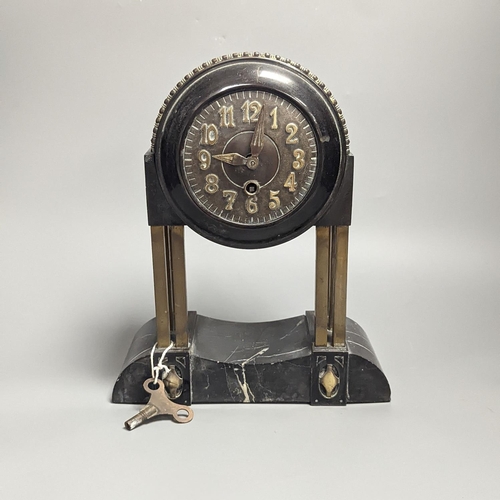 1275 - An Art Deco black marble and brass mantel clock 29cm