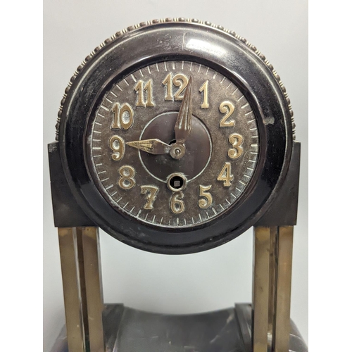 1275 - An Art Deco black marble and brass mantel clock 29cm