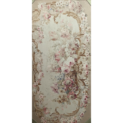 1277 - A rectangular oak framed floral tapestry panel 75x147cm