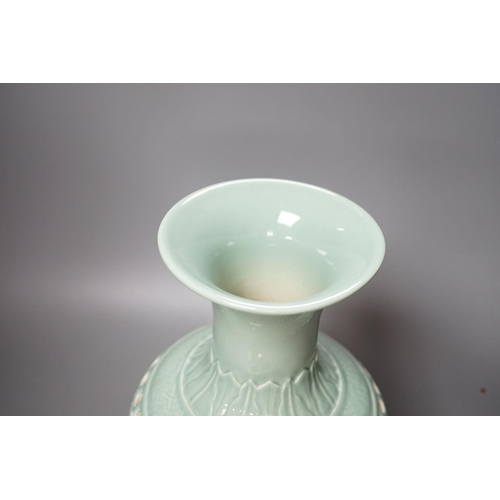 1279 - A Chinese double walled celadon ground vase, 37.5 cm high