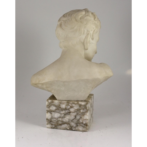 1280 - An Italian carved white marble bust of a faun,with ivy leaf wreath in his hair, on marble plinth,wid... 