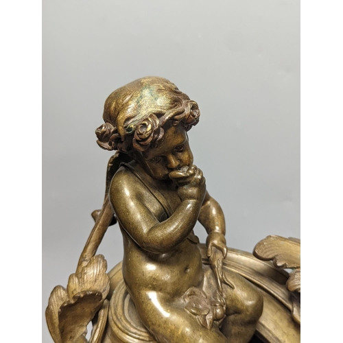 1282 - A pair of 19th century French bronze putti chenet 31cm