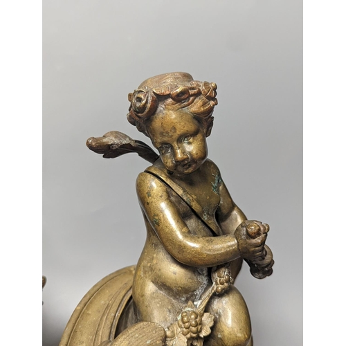 1282 - A pair of 19th century French bronze putti chenet 31cm