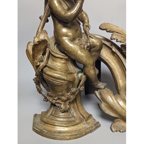 1282 - A pair of 19th century French bronze putti chenet 31cm