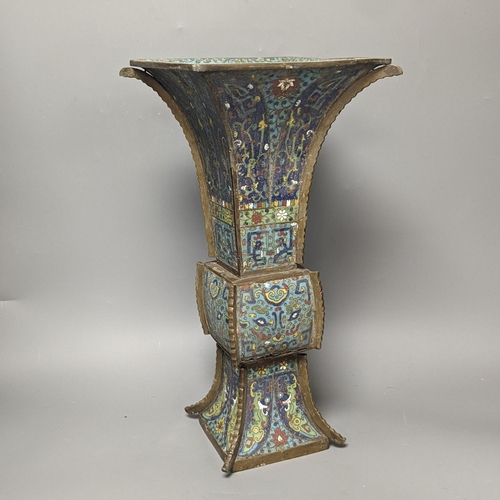 1283 - A large Chinese cloisonné enamel and bronze mounted vase, fangzun, late Qing dynasty 42cm... 