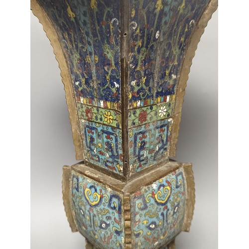 1283 - A large Chinese cloisonné enamel and bronze mounted vase, fangzun, late Qing dynasty 42cm... 