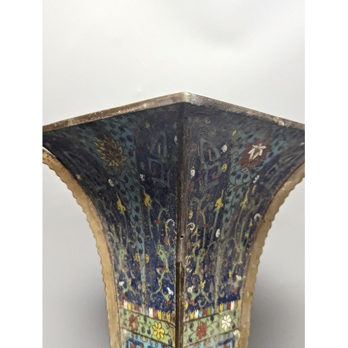 1283 - A large Chinese cloisonné enamel and bronze mounted vase, fangzun, late Qing dynasty 42cm... 