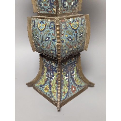 1283 - A large Chinese cloisonné enamel and bronze mounted vase, fangzun, late Qing dynasty 42cm... 