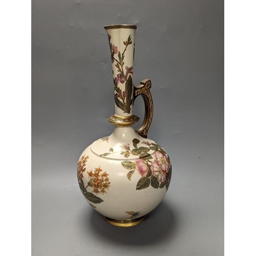 1287 - A Royal Worcester blush Ivory gilded floral ewer and a similar two handled vase 39cm