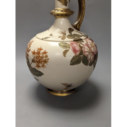 1287 - A Royal Worcester blush Ivory gilded floral ewer and a similar two handled vase 39cm