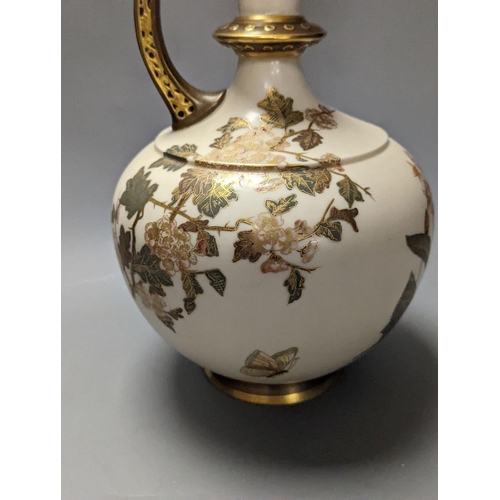 1287 - A Royal Worcester blush Ivory gilded floral ewer and a similar two handled vase 39cm