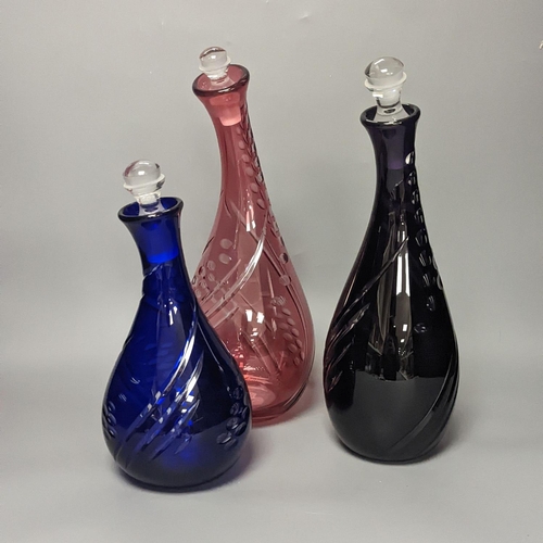 1288 - Three Bohemian style glass decanters by Stephen Bradley 37cm