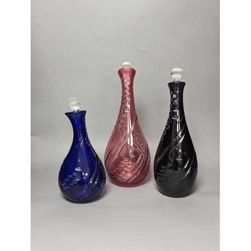 1288 - Three Bohemian style glass decanters by Stephen Bradley 37cm