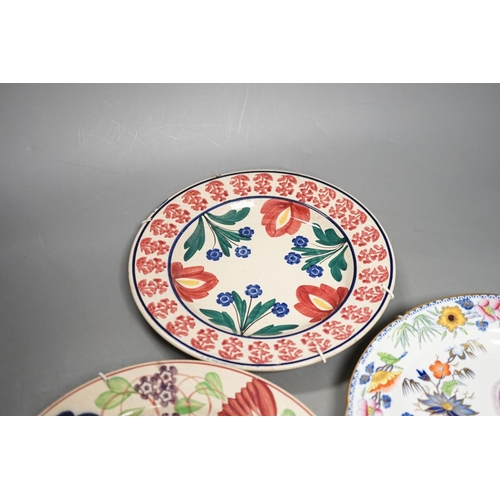 1290 - A Hicks and Meigh "Britannicus Dresden China" polychrome printed floral dish and two welsh... 