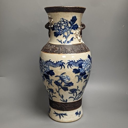 1296 - A large Chinese blue and white crackle glaze 'dragon' vase, c.1900, Chenghua mark 45cm