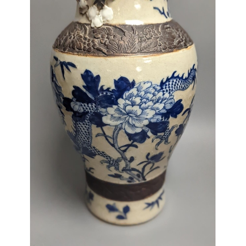 1296 - A large Chinese blue and white crackle glaze 'dragon' vase, c.1900, Chenghua mark 45cm