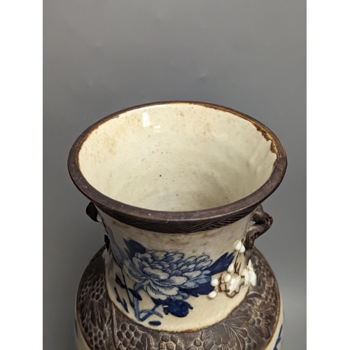 1296 - A large Chinese blue and white crackle glaze 'dragon' vase, c.1900, Chenghua mark 45cm