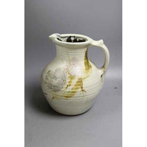 1302 - David Eeles, studio pottery jug, impressed mark DE, 32cm