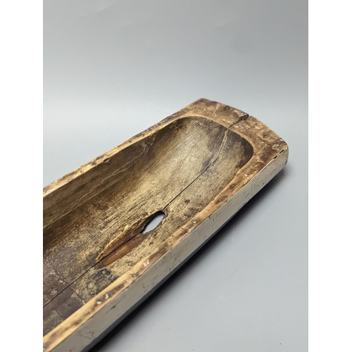 1306 - A 19th century painted wood model of a boat hull 60cm