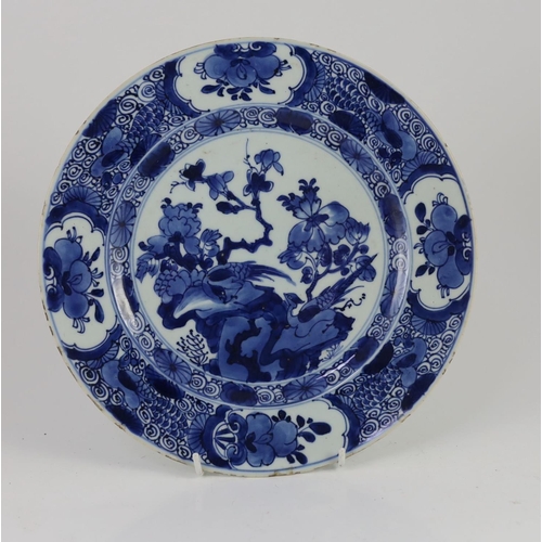 1310 - A set of three Chinese blue and white ‘pheasant’ large plates, Kangxi period,each painted with pheas... 