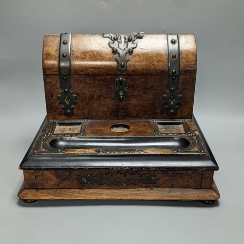 1311 - A Victorian brass bound walnut desk stand 36cm