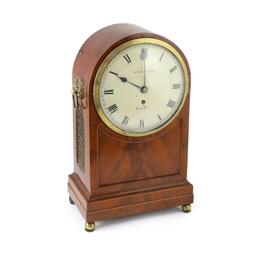 1316 - A Regency mahogany mantel timepiecewith domed case, painted dial signed Schuler & Son, 64 City Road,... 