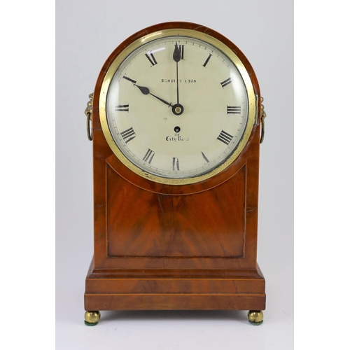 1316 - A Regency mahogany mantel timepiecewith domed case, painted dial signed Schuler & Son, 64 City Road,... 