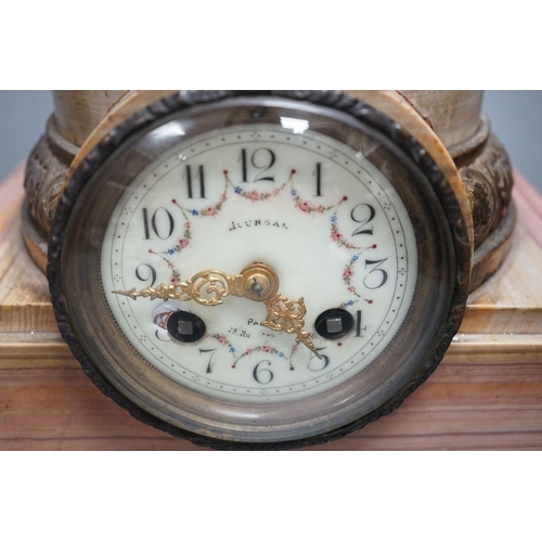 1321 - A spelter and marble figural mantel clock and a matching vase 47cm