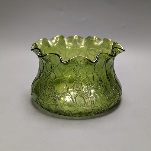 1338 - A Loetz type green crackle glass bowl 19cm