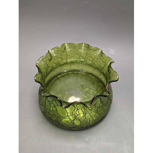 1338 - A Loetz type green crackle glass bowl 19cm