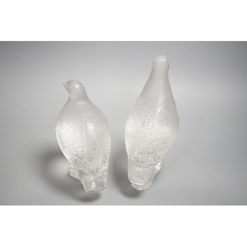 1344 - A pair Lalique  glass partridges,Tallest 17 cms high.