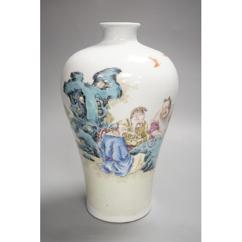 1349 - A Chinese famille rose 'immortals' meiping, vase.23 cms high.