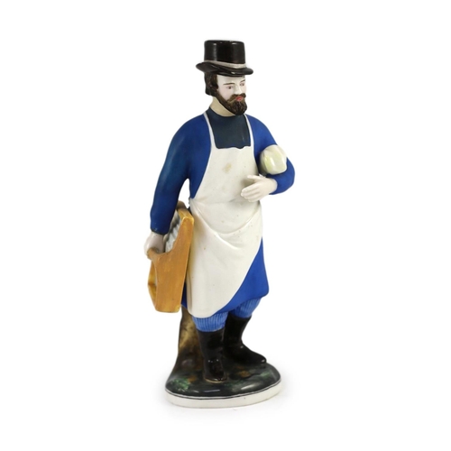 1353 - A Russian porcelain figure of a glazier, Gardner Manufactory, Verbilki, c.1830,feint underglaze blue... 