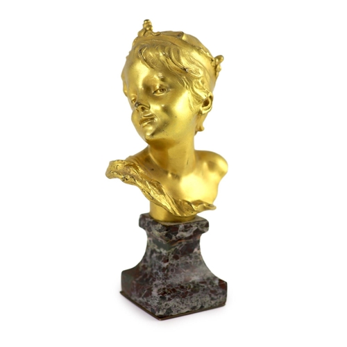 1355 - Raoul Francois Larche (1860 - 1912). An ormolu head of a boy king,modelled wearing a crown, signed i... 