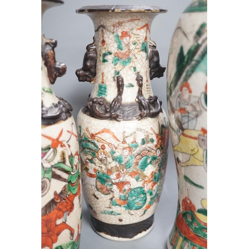 1357 - A pair of Chinese crackle glaze vases, a similar vase and cover, and another, late 19th/early 20th c... 