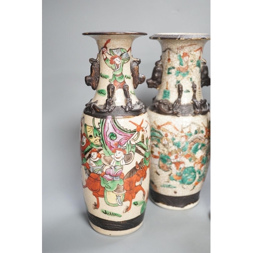 1357 - A pair of Chinese crackle glaze vases, a similar vase and cover, and another, late 19th/early 20th c... 