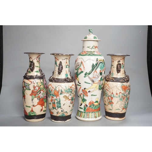 1357 - A pair of Chinese crackle glaze vases, a similar vase and cover, and another, late 19th/early 20th c... 