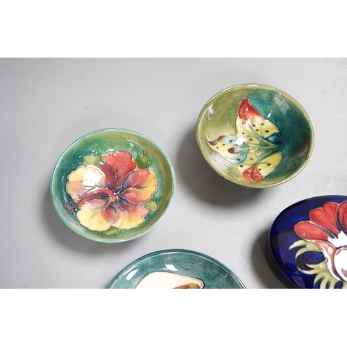 1358 - A Moorcroft vase, a similar box, 2 dishes and  2 bowls,Vase 29 cms high.