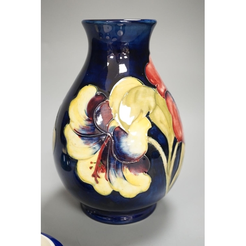 1358 - A Moorcroft vase, a similar box, 2 dishes and  2 bowls,Vase 29 cms high.